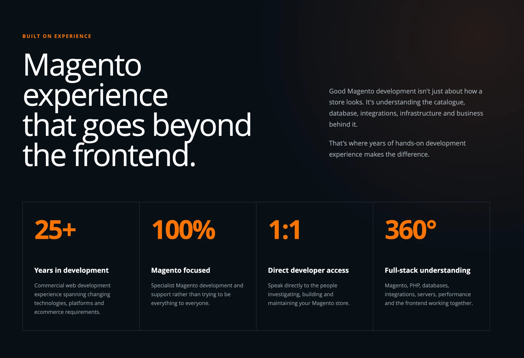 Magento Specialist experience section