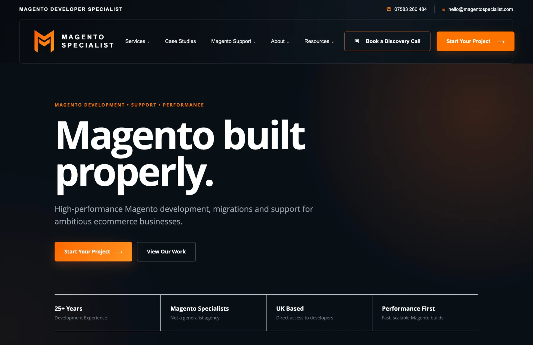 Magento Specialist live homepage
