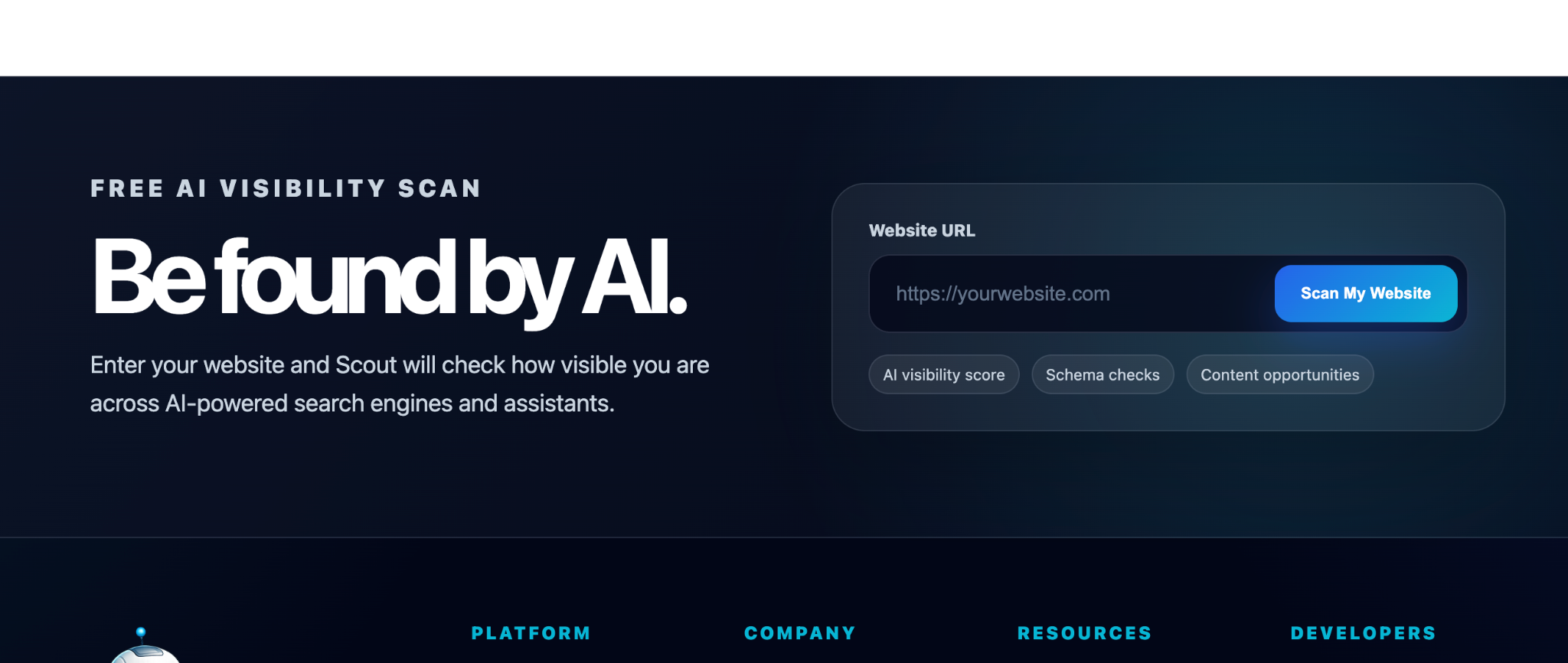SEOByAI free AI visibility scan interface