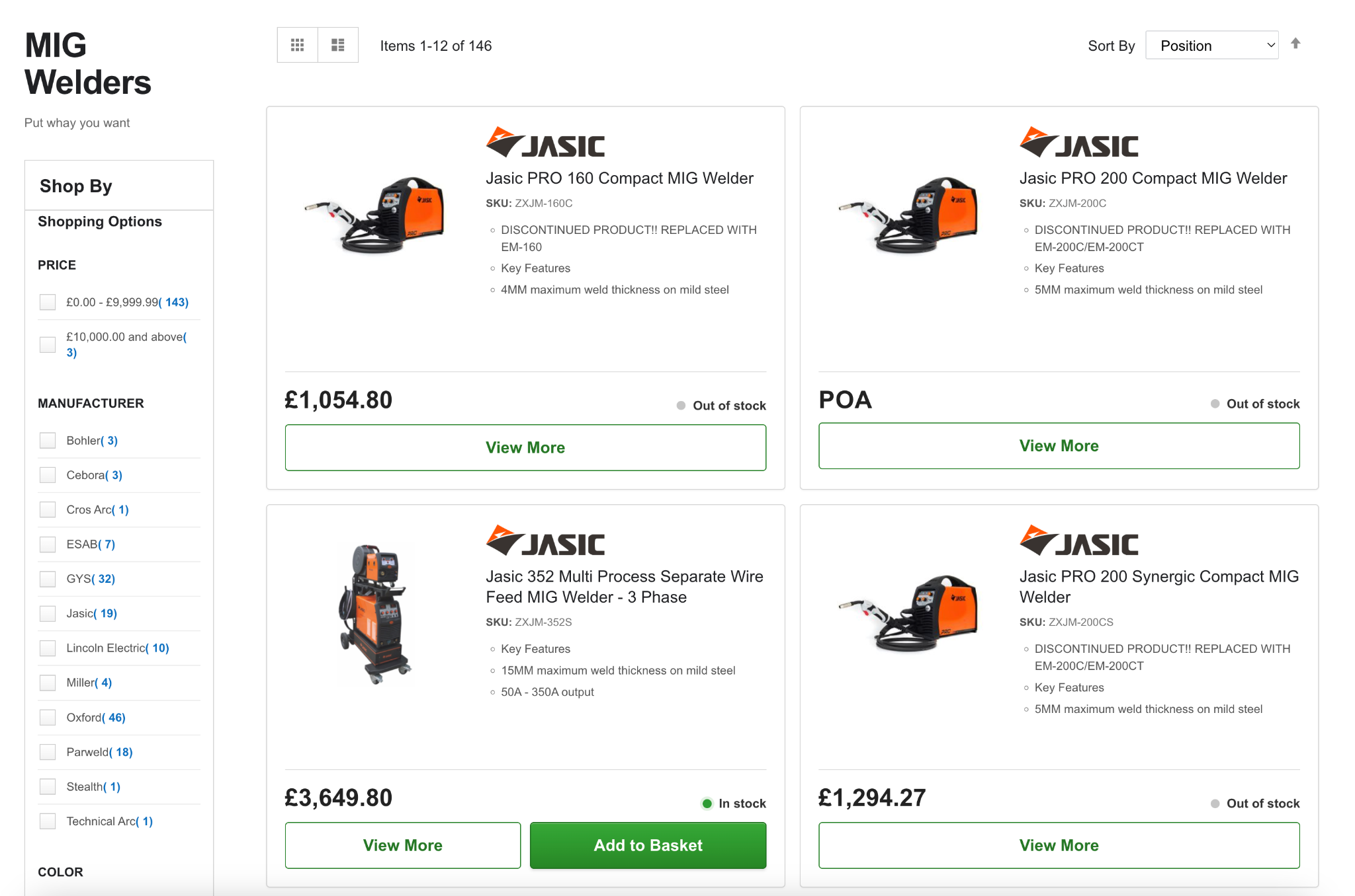 Welding Supplies Direct Magento product listing and layered navigation